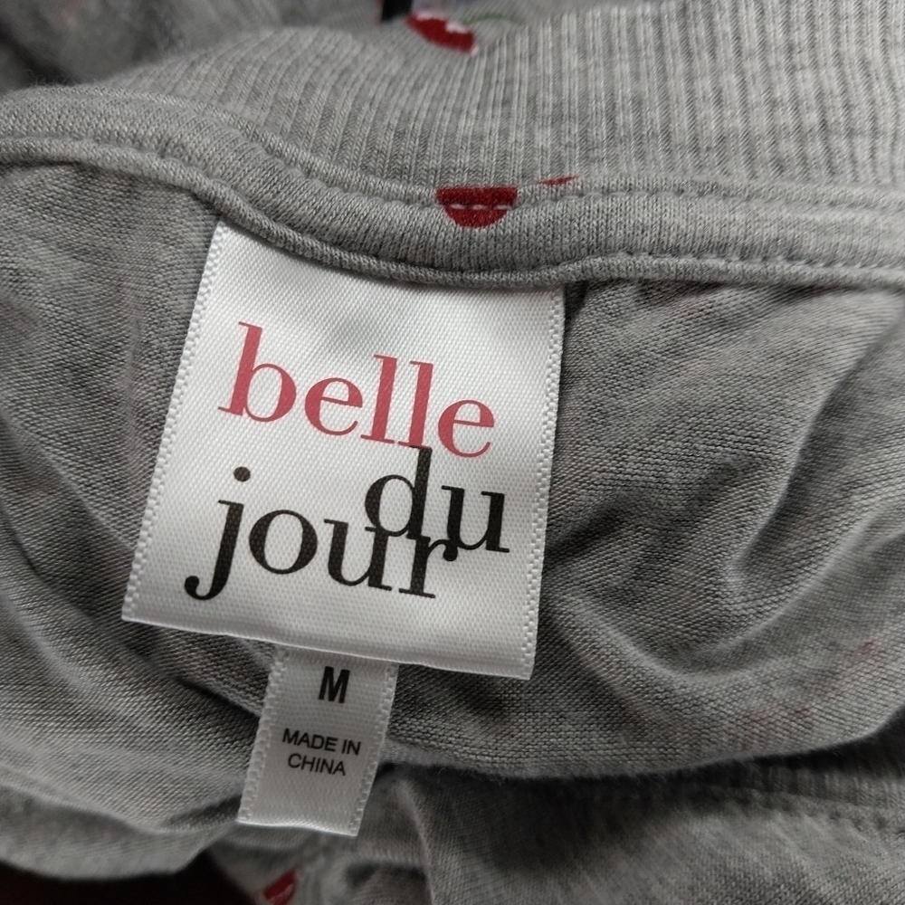 Belle Du Jour Gray Cherry Print Tie Front Casual Crew Neck Y2K Style Shirt - Picture 10 of 10